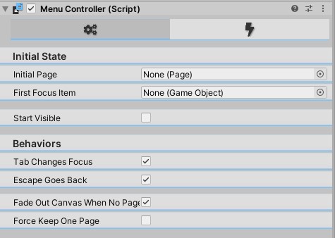 Menu Controller Inspector
