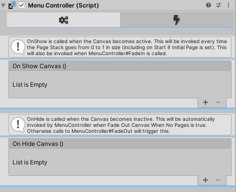 Menu Controller Inspector
